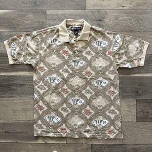 VTG Big Dogs Casino "Play to Win" Hawaiian Polo Shirt Tropical Novelty Mens Sz L